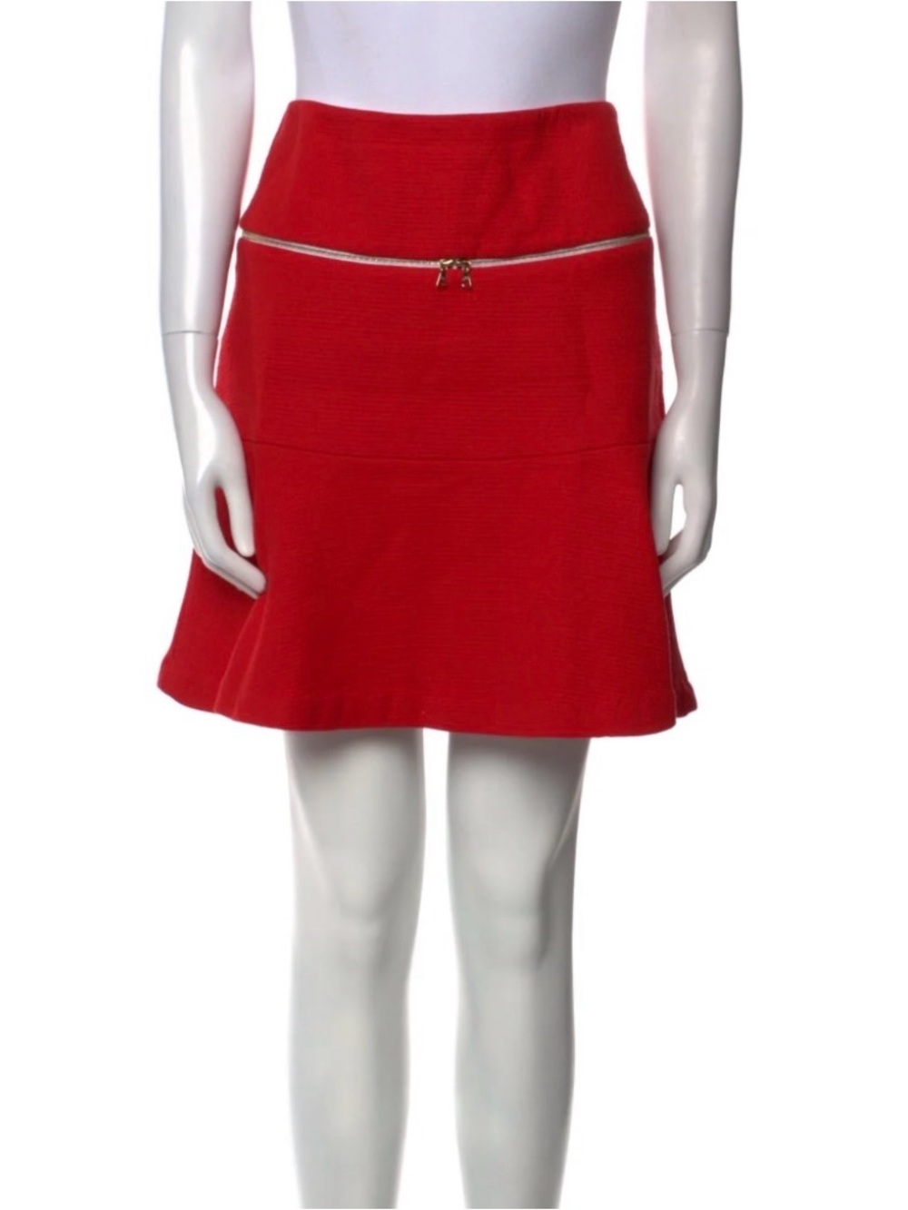 Sandro Red A-Line Flared Skirt with Decorative Zip midi mini
